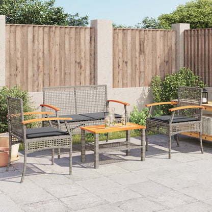 4-Delige Loungeset Met Kussens Poly Rattan Grijs