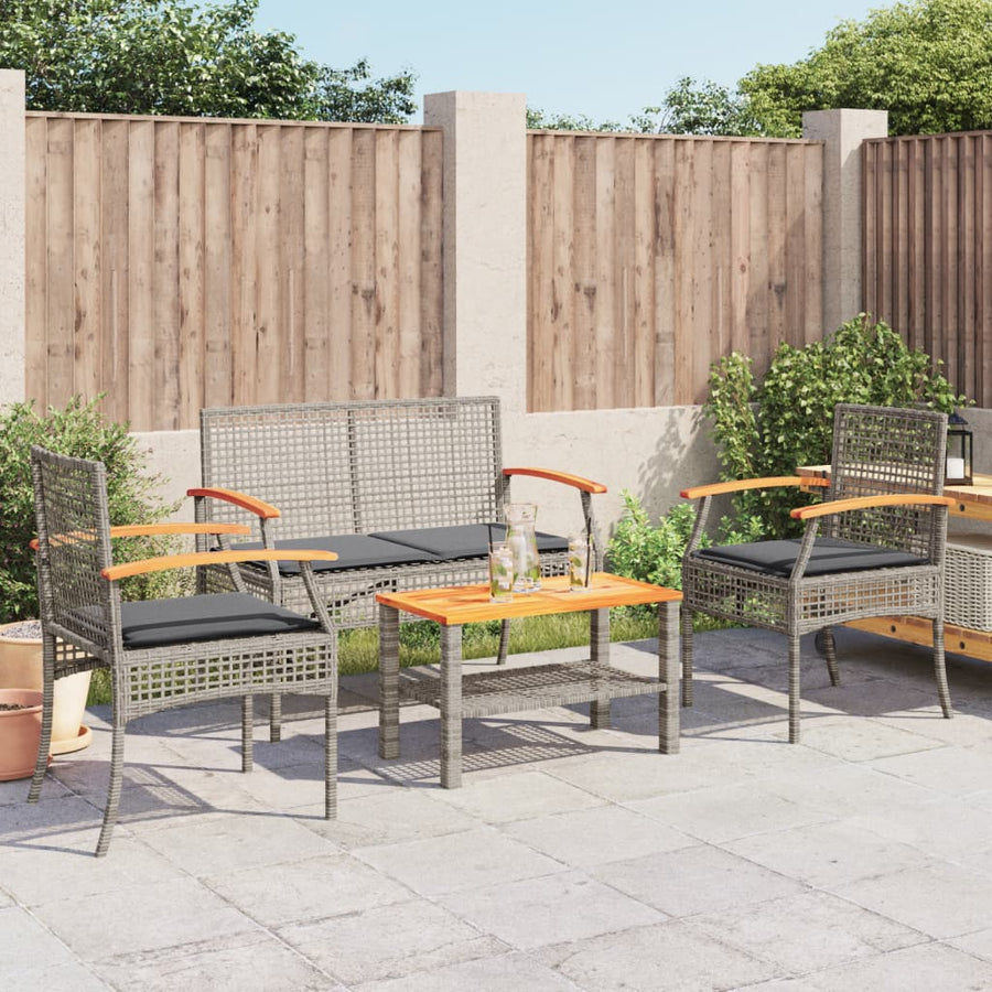 4-Delige Loungeset Met Kussens Poly Rattan Grijs