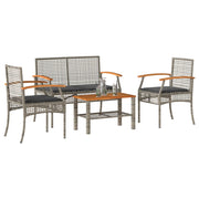Loungeset 4-delig poly rattan grijs