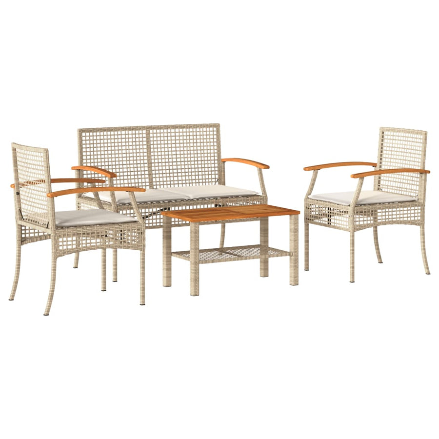 4-Delige Loungeset Met Kussens Poly Rattan Beige