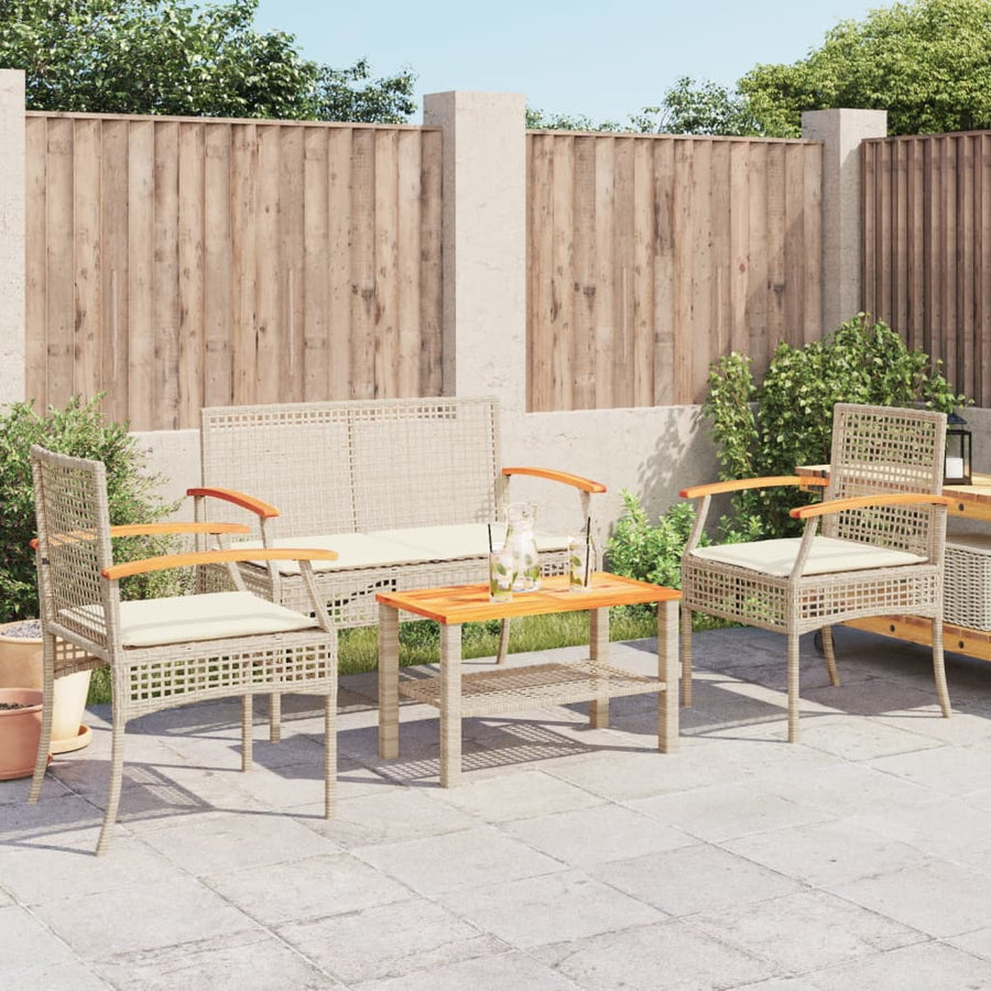 4-Delige Loungeset Met Kussens Poly Rattan Beige