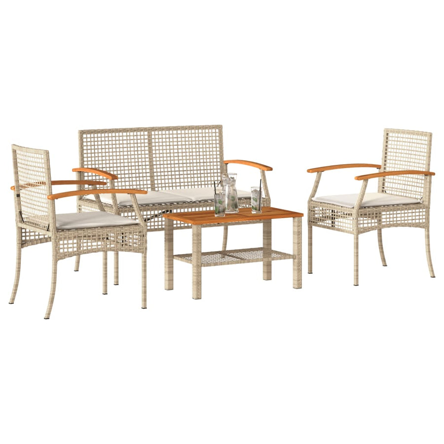 4-Delige Loungeset Met Kussens Poly Rattan Beige
