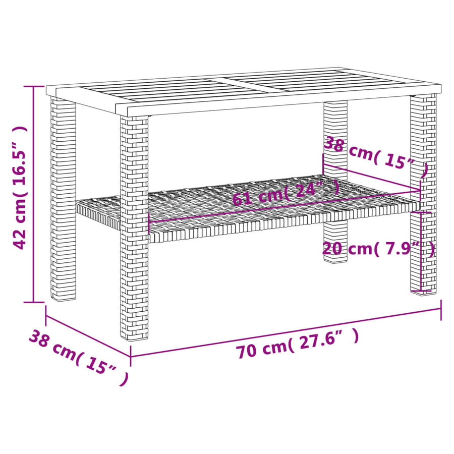 Tuintafel 70X38X42 Cm Poly Rattan En Acaciahout Beige