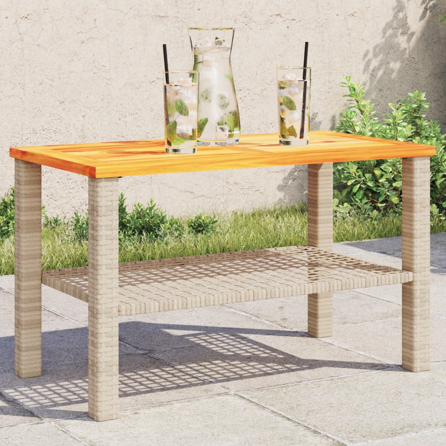 Tuintafel 70X38X42 Cm Poly Rattan En Acaciahout Beige