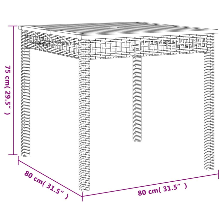 Tuintafel 80X80X75 Cm Poly Rattan En Acaciahout Grijs