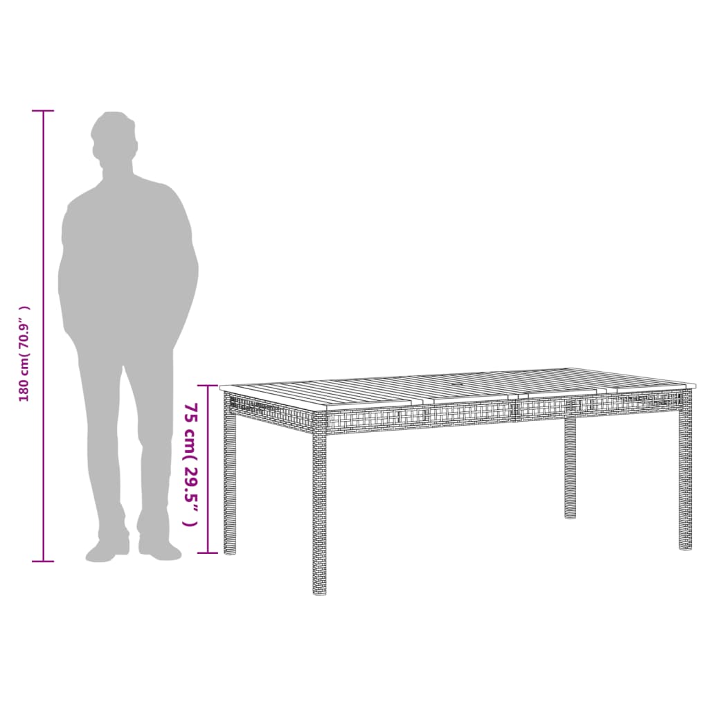 Tuintafel Poly Rattan En Acaciahout 180 x 90 x 75 cm