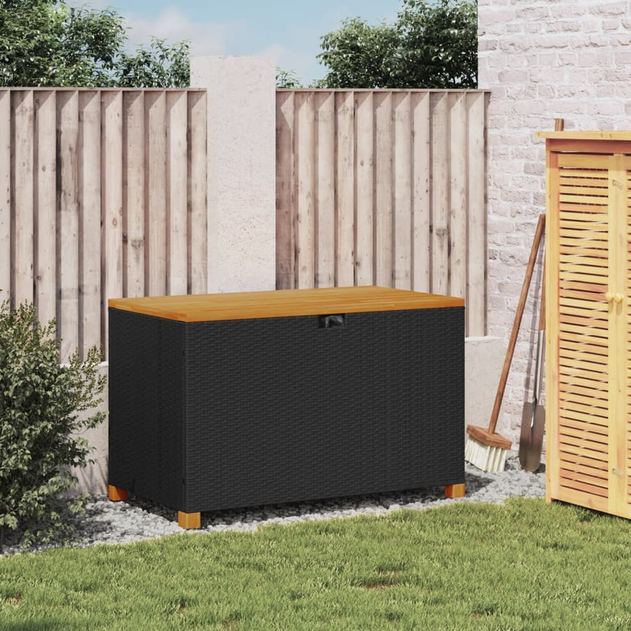 Tuinbox Poly Rattan En Acaciahout Zwart 110 x 55 x 63 cm