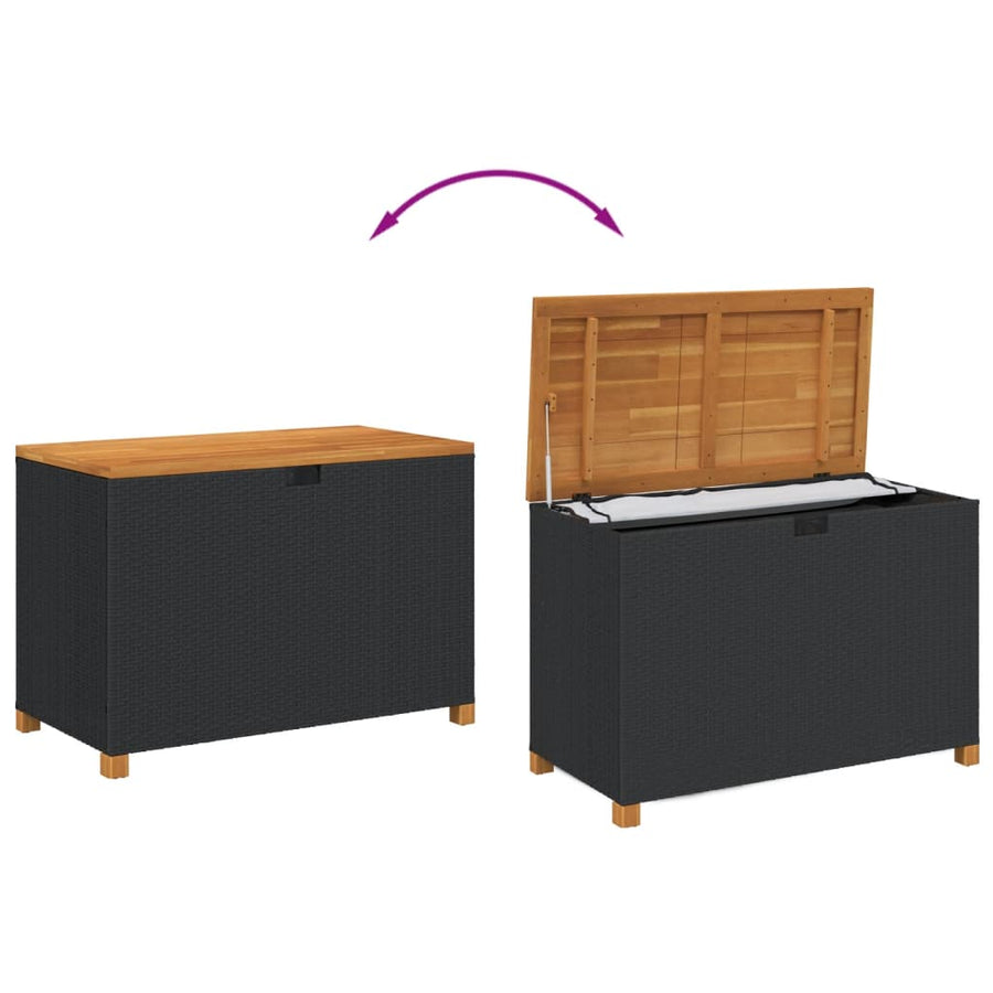 Tuinbox Poly Rattan En Acaciahout Zwart 110 x 55 x 63 cm