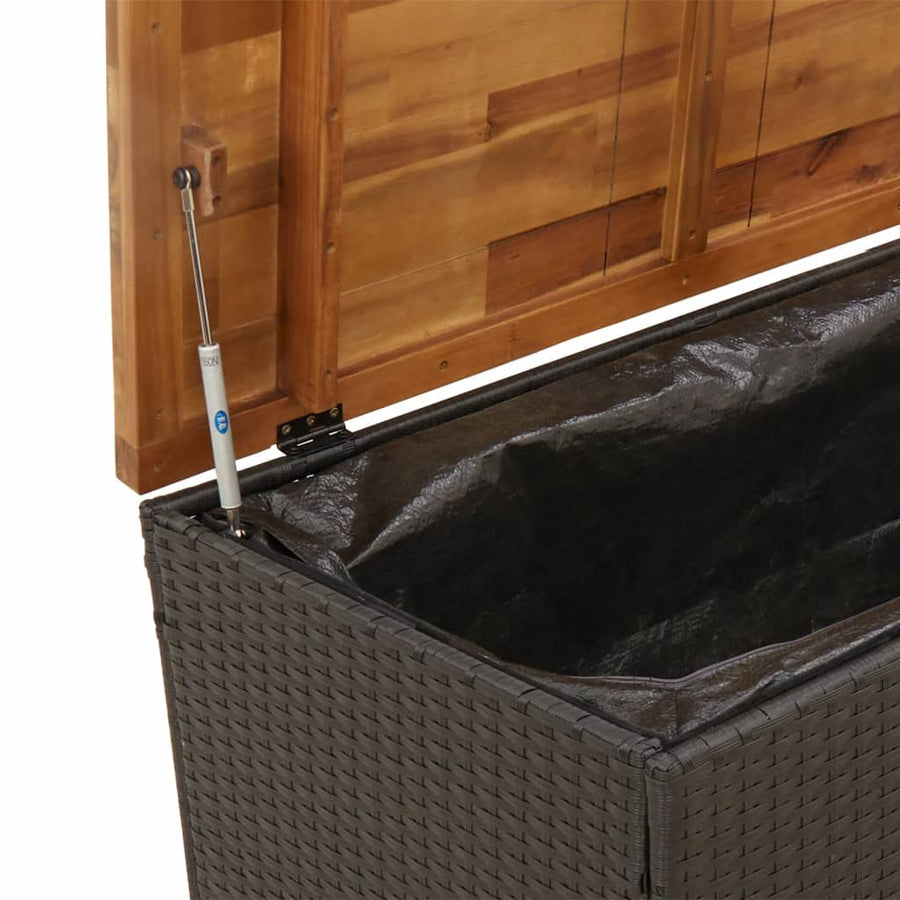 Tuinbox Poly Rattan En Acaciahout Zwart 110 x 55 x 63 cm