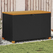 Garden storage box 110x55x63 cm poly rattan and acacia wood black