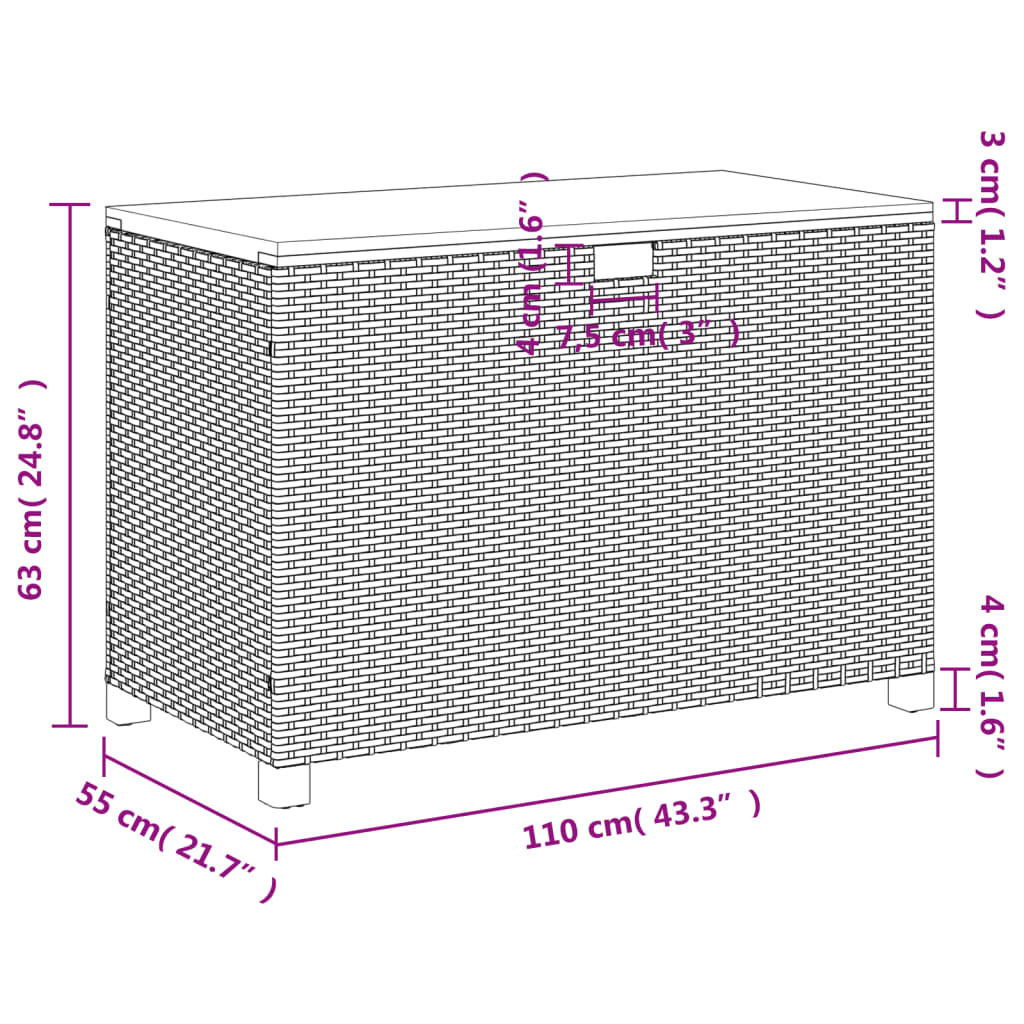 Tuinbox Poly Rattan En Acaciahout Grijs 110 x 55 x 63 cm