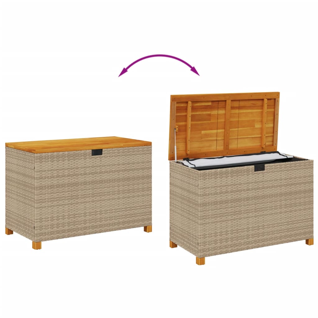 Tuinbox Poly Rattan En Acaciahout Beige 110 x 55 x 63 cm
