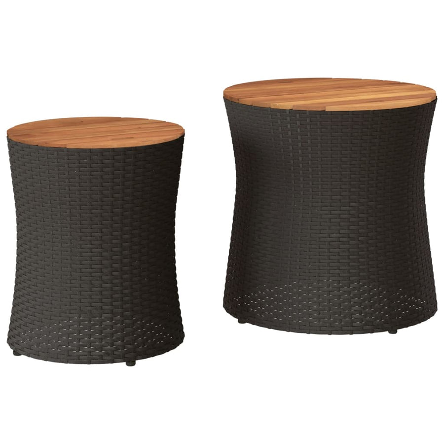 Tuinbijzettafels 2 St Met Houten Blad Poly Rattan Zwart Dichtgeweven
