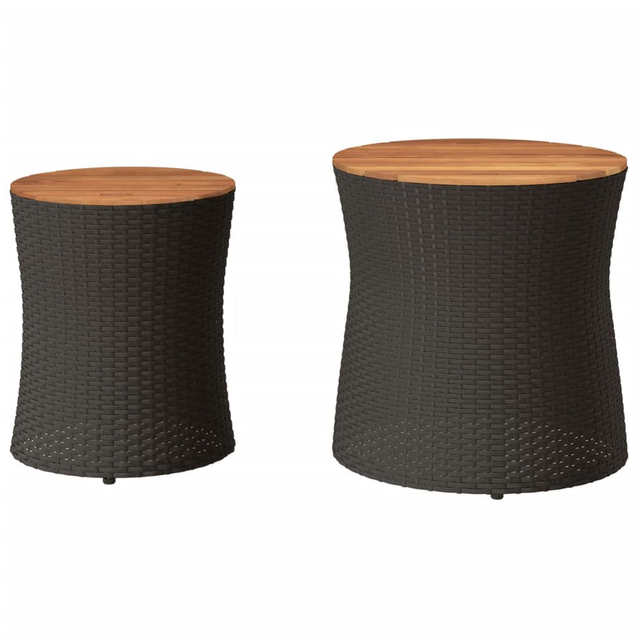Tuinbijzettafels 2 St Met Houten Blad Poly Rattan Zwart Dichtgeweven