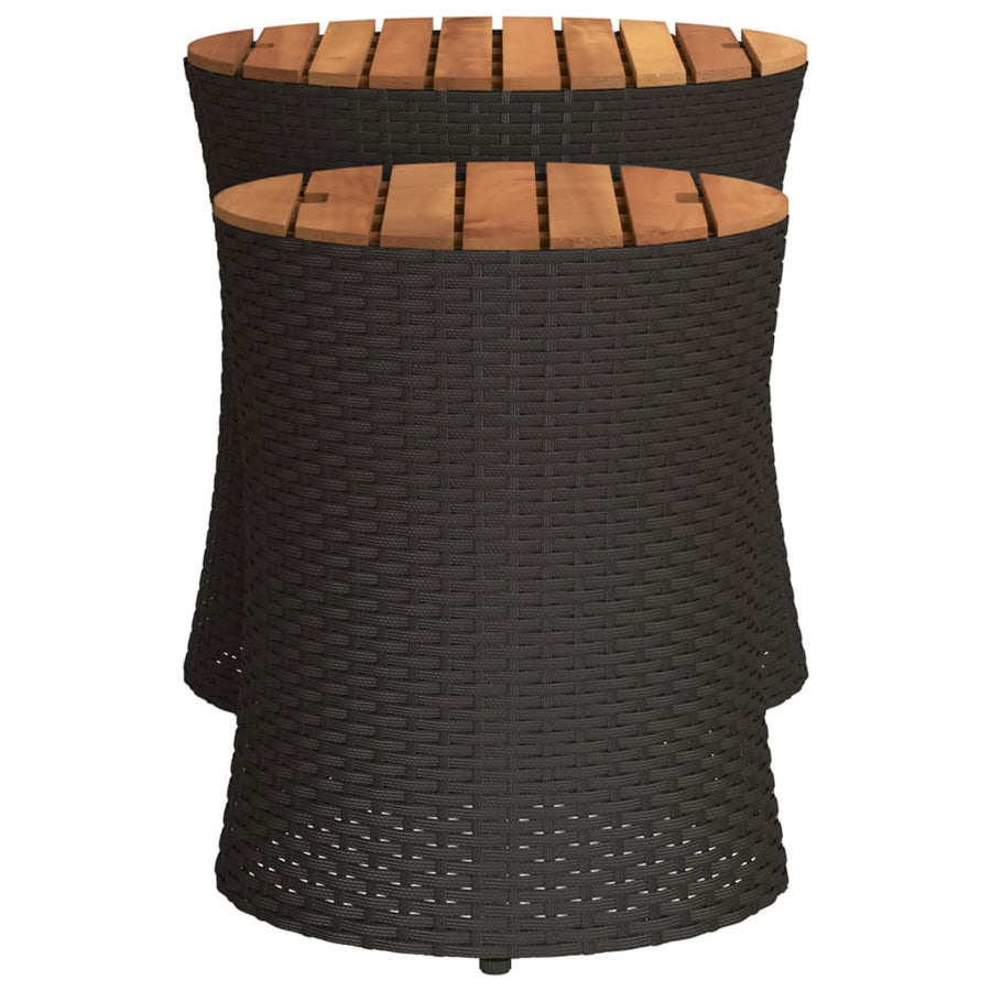 Tuinbijzettafels 2 St Met Houten Blad Poly Rattan Zwart Dichtgeweven