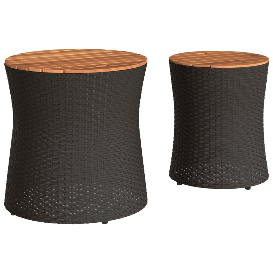 Tuinbijzettafels 2 St Met Houten Blad Poly Rattan Zwart Dichtgeweven