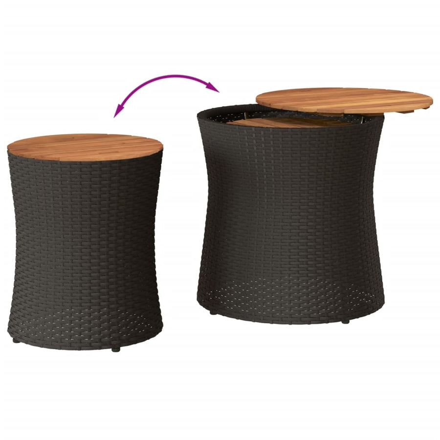 Tuinbijzettafels 2 St Met Houten Blad Poly Rattan Zwart Dichtgeweven