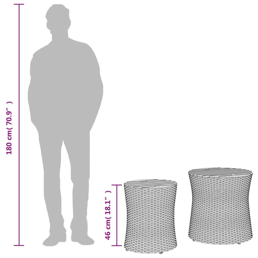 Tuinbijzettafels 2 St Met Houten Blad Poly Rattan Zwart Dichtgeweven