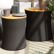 Tuinbijzettafels 2 stuks massief acaciahout poly rattan zwart