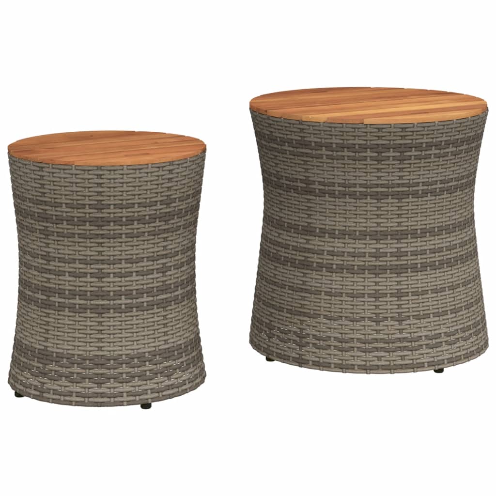 Tuinbijzettafels 2 St Met Houten Blad Poly Rattan Grijs Dichtgeweven