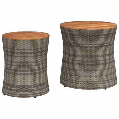 Tuinbijzettafels 2 St Met Houten Blad Poly Rattan Grijs Dichtgeweven