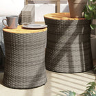 Tuinbijzettafels 2 St Met Houten Blad Poly Rattan Grijs Dichtgeweven