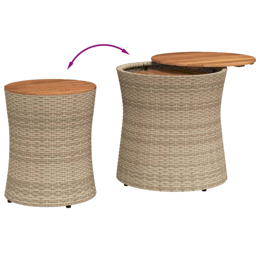 Tuinbijzettafels 2 St Met Houten Blad Poly Rattan Beige Dichtgeweven