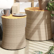 Tuinbijzettafels 2 st acaciahout poly rattan beige