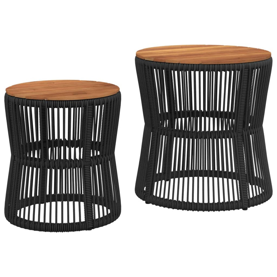 Tuinbijzettafels 2 St Met Houten Blad Poly Rattan Zwart Lijngeweven