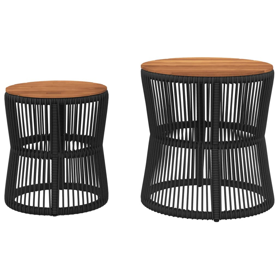 Tuinbijzettafels 2 St Met Houten Blad Poly Rattan Zwart Lijngeweven