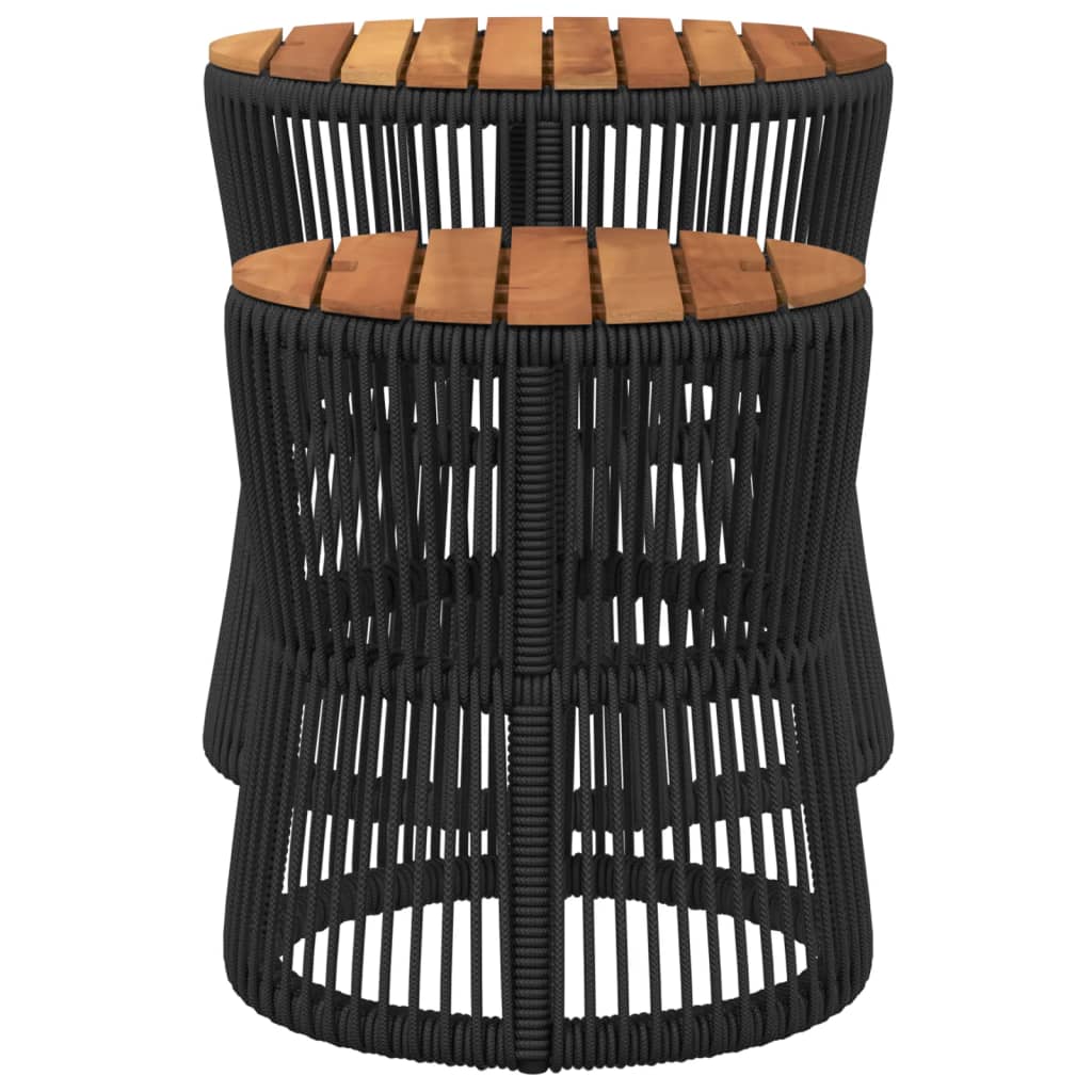 Tuinbijzettafels 2 St Met Houten Blad Poly Rattan Zwart Lijngeweven