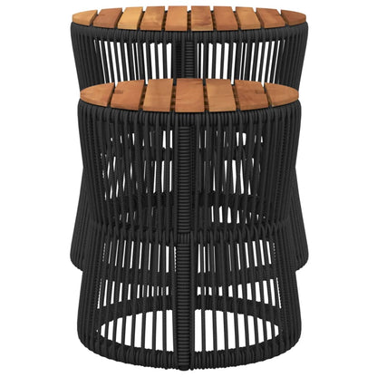 Tuinbijzettafels 2 St Met Houten Blad Poly Rattan Zwart Lijngeweven