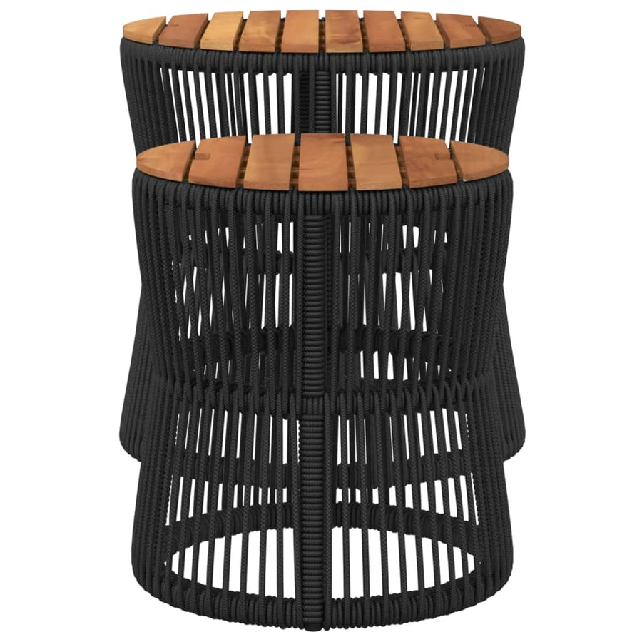 Tuinbijzettafels 2 St Met Houten Blad Poly Rattan Zwart Lijngeweven