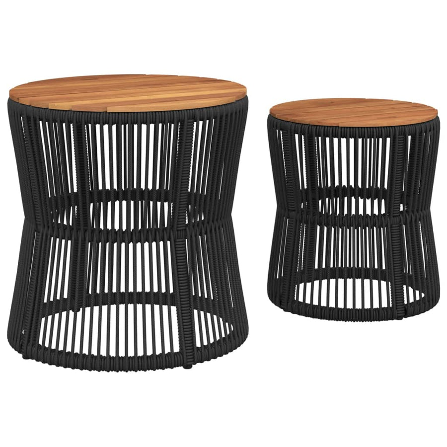 Tuinbijzettafels 2 St Met Houten Blad Poly Rattan Zwart Lijngeweven