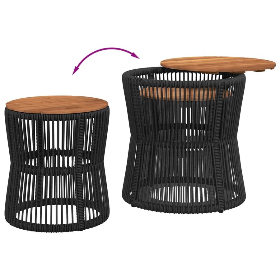 Tuinbijzettafels 2 St Met Houten Blad Poly Rattan Zwart Lijngeweven
