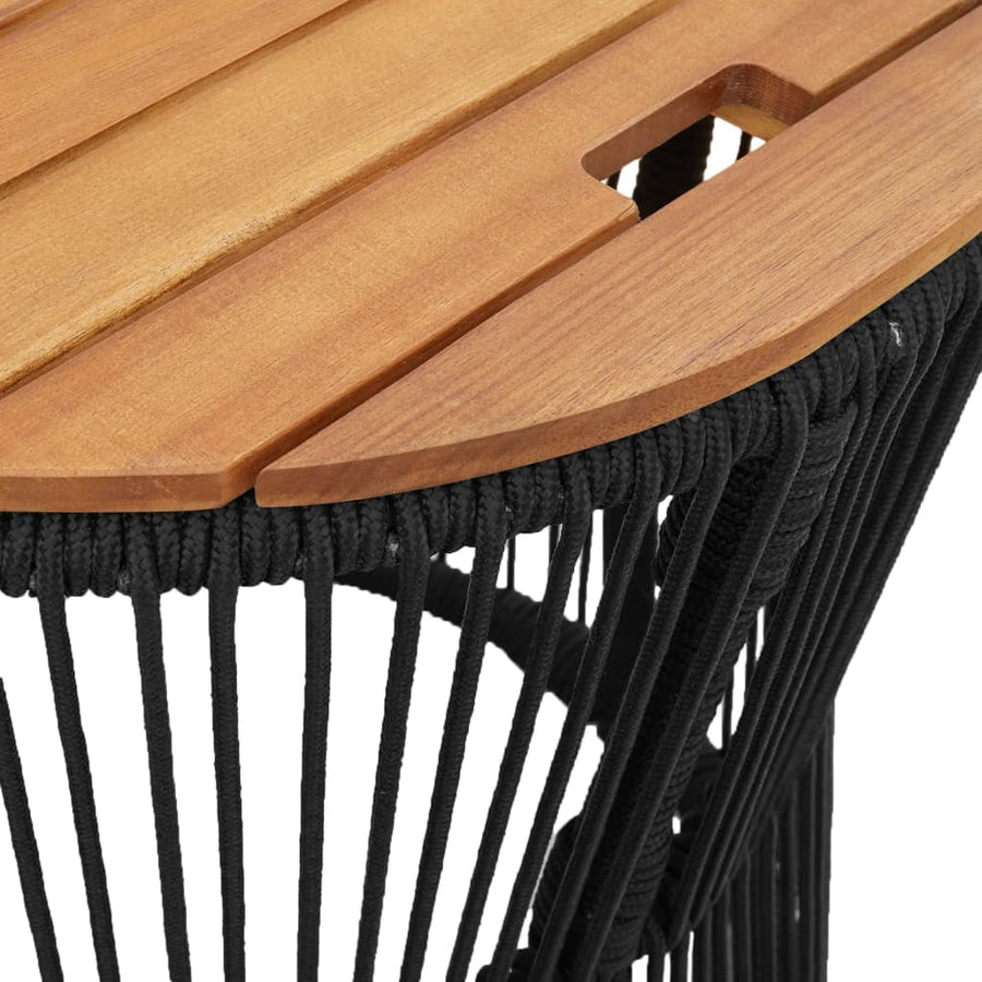Tuinbijzettafels 2 St Met Houten Blad Poly Rattan Zwart Lijngeweven