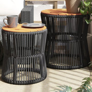 Tuinbijzettafels 2 st massief acaciahout poly rattan zwart