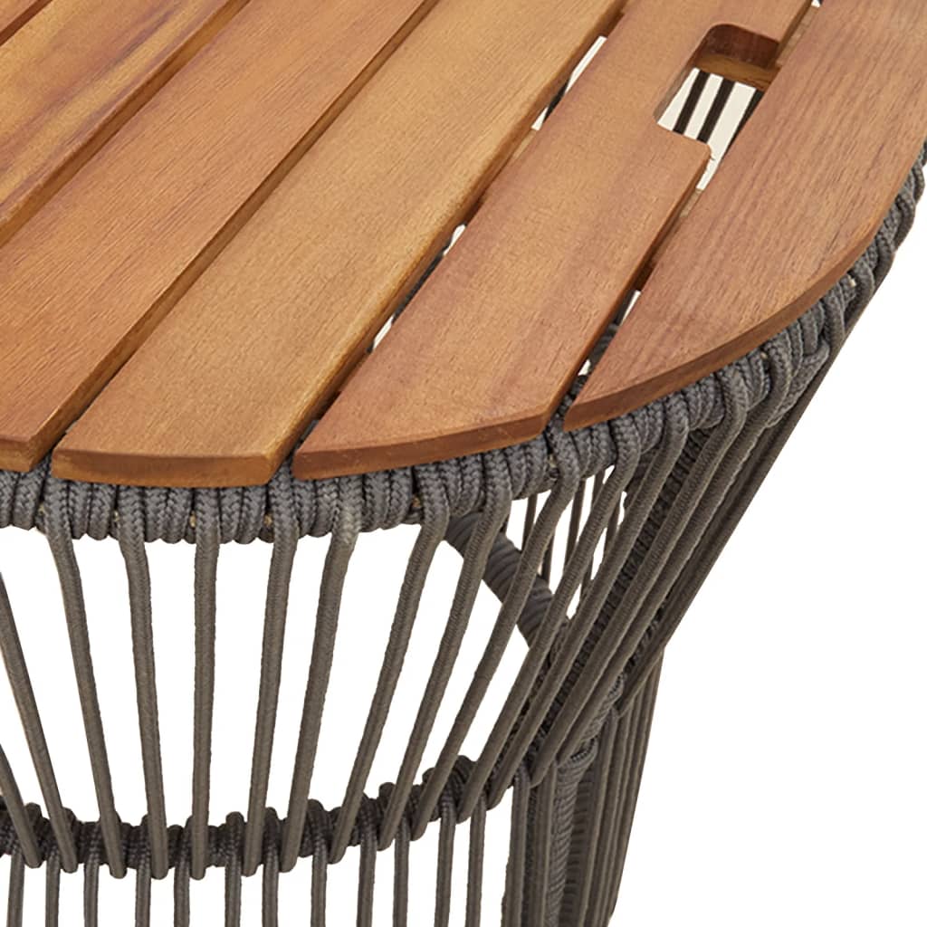 Tuinbijzettafels 2 St Met Houten Blad Poly Rattan Grijs Lijngeweven