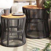 Tuinbijzettafels 2 st poly rattan acaciahout grijs