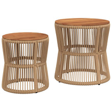 Tuinbijzettafels 2 St Met Houten Blad Poly Rattan Beige Lijngeweven