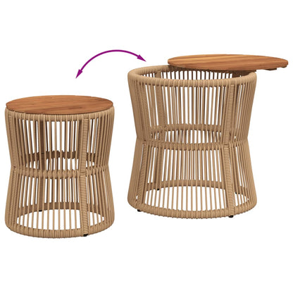 Tuinbijzettafels 2 St Met Houten Blad Poly Rattan Beige Lijngeweven