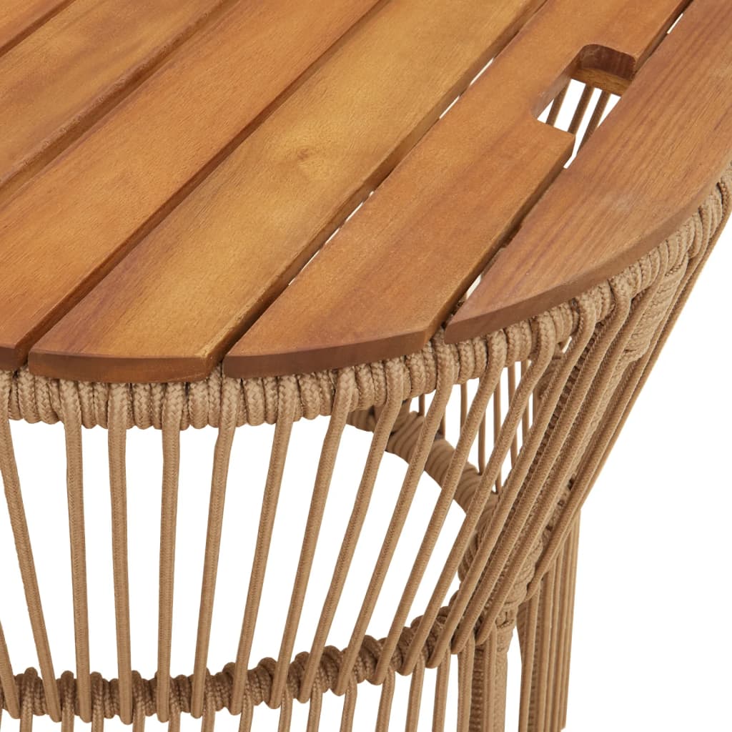 Tuinbijzettafels 2 St Met Houten Blad Poly Rattan Beige Lijngeweven