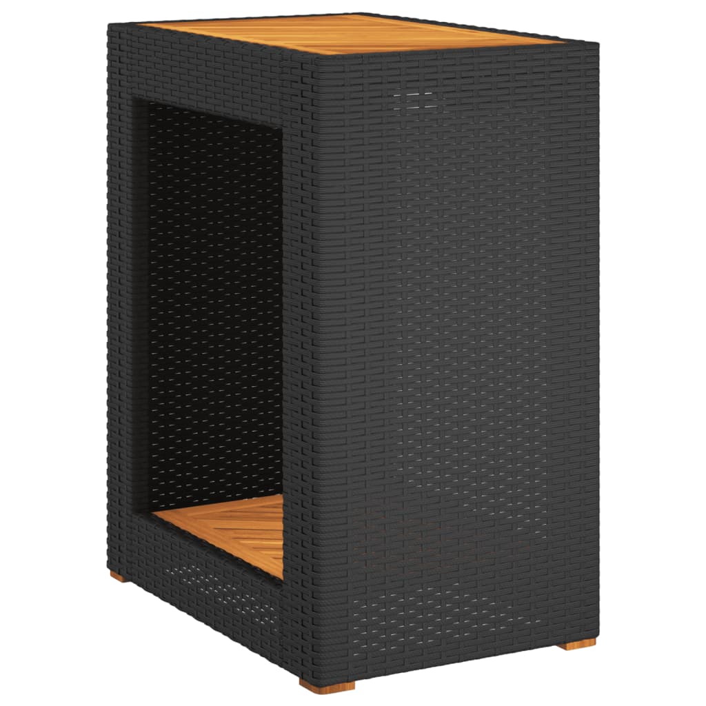 Tuinbijzettafel Met Houten Blad 60X40X75 Cm Poly Rattan Zwart