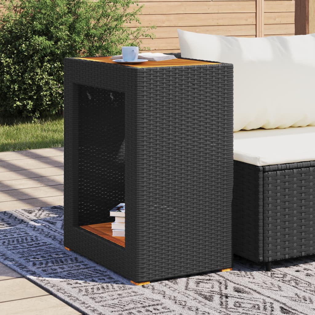 Tuinbijzettafel Met Houten Blad 60X40X75 Cm Poly Rattan Zwart
