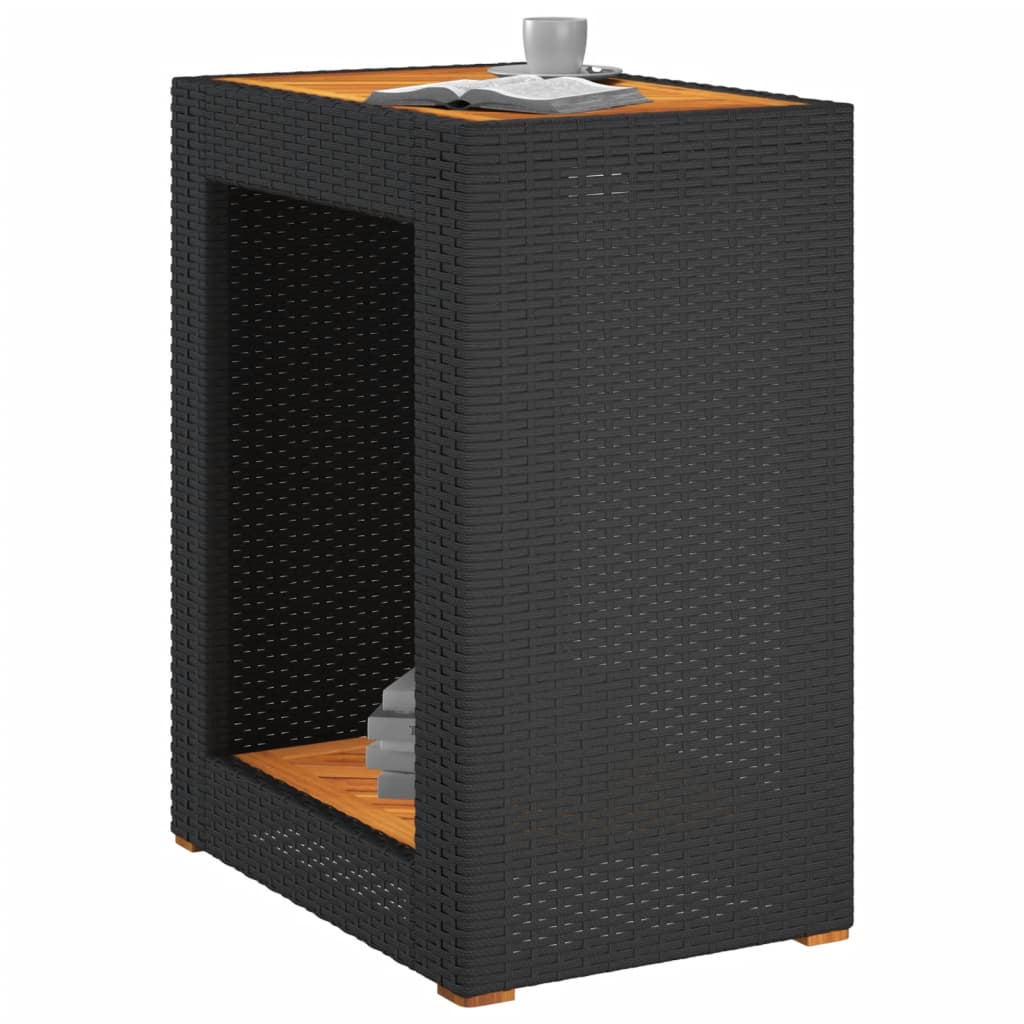 Tuinbijzettafel Met Houten Blad 60X40X75 Cm Poly Rattan Zwart