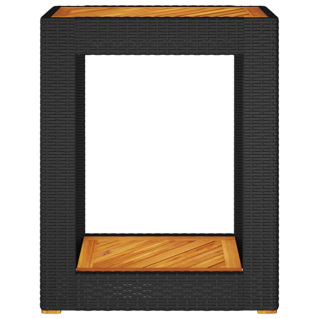 Tuinbijzettafel Met Houten Blad 60X40X75 Cm Poly Rattan Zwart