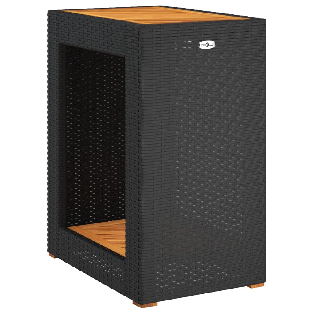 Tuinbijzettafel Met Houten Blad 60X40X75 Cm Poly Rattan Zwart