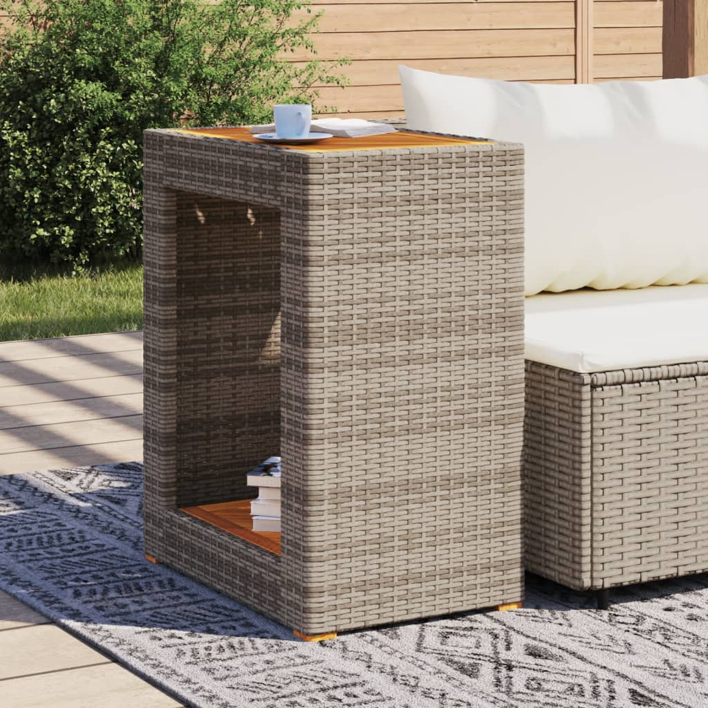 Tuinbijzettafel Met Houten Blad Poly Rattan 60 x 40 x 75 cm