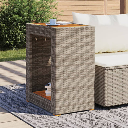 Tuinbijzettafel Met Houten Blad Poly Rattan 60 x 40 x 75 cm