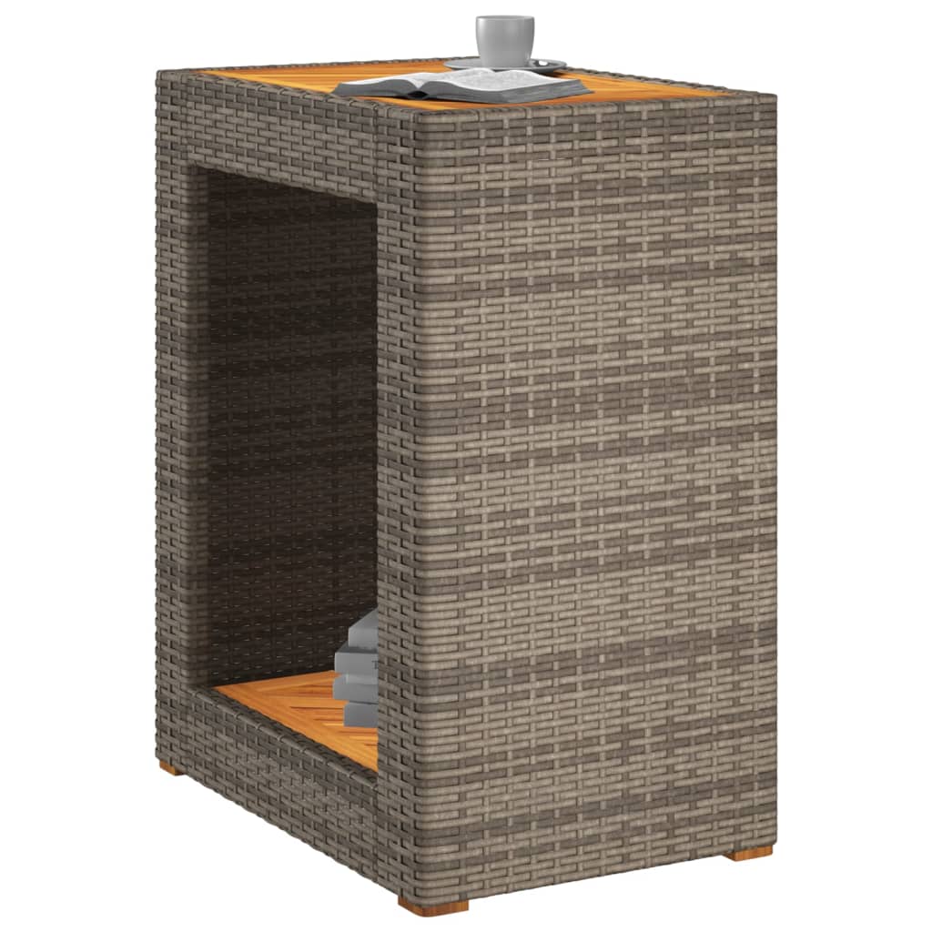 Tuinbijzettafel Met Houten Blad Poly Rattan 60 x 40 x 75 cm